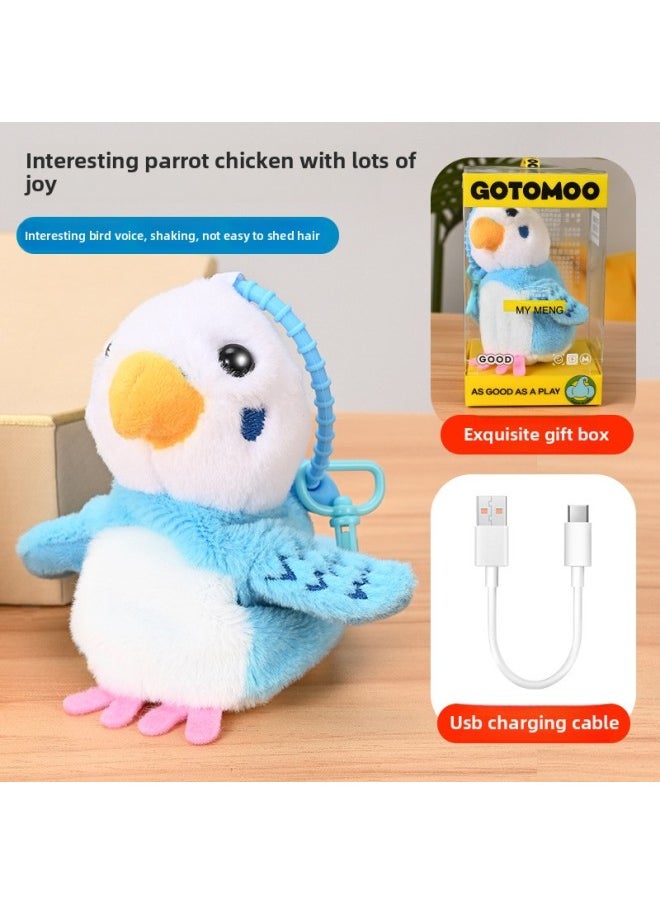Children's Simulation Cartoon Electric Penguin Doll Plush Schoolbag Pendant Key Chain Will Be Called Wings Vibration Gift-Color:Electric Parrot-blue [rechargeable Version]  - Image 1