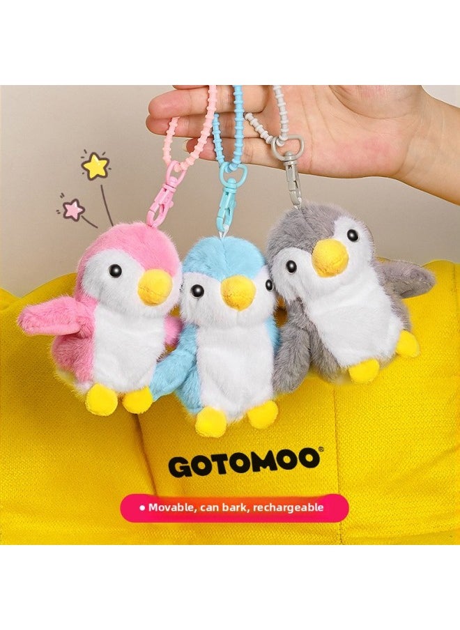 Children's Simulation Cartoon Electric Penguin Doll Plush Schoolbag Pendant Key Chain Will Be Called Wings Vibration Gift-Color:Electric Parrot-blue [rechargeable Version]  - Image 2