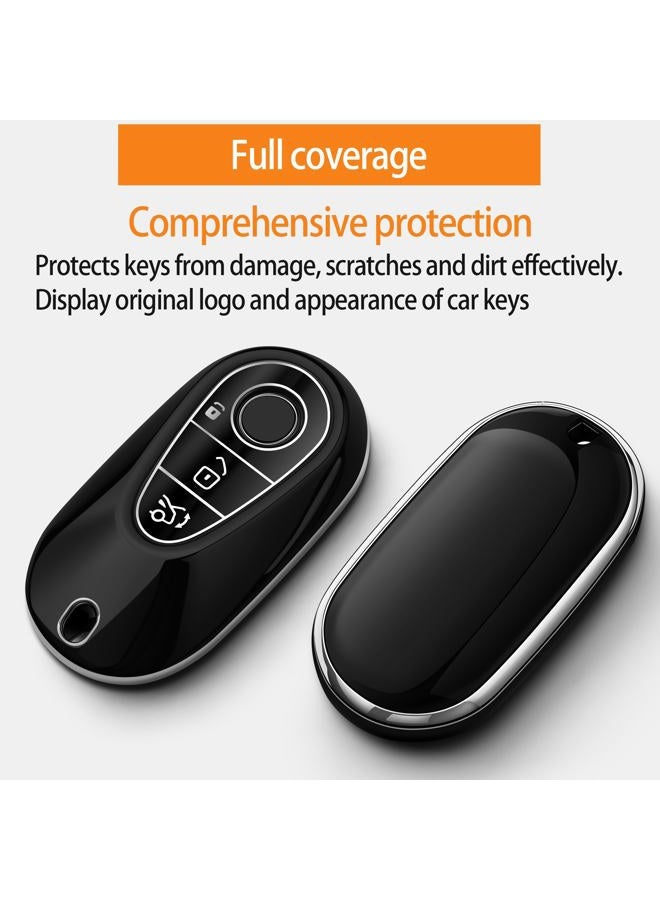 Sindeda for Mercedes Benz Key Fob Cover with Keychain Soft Full Protection Key Shell Key Case Compatible with Mercedes Benz 2020-2022 Mercedes Benz S-Class G-Class E-Class (Black) - Image 3