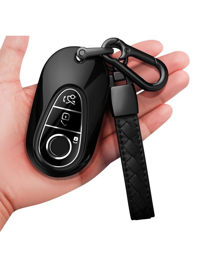 Sindeda for Mercedes Benz Key Fob Cover with Keychain Soft Full Protection Key Shell Key Case Compatible with Mercedes Benz 2020-2022 Mercedes Benz S-Class G-Class E-Class (Black) - Image 1