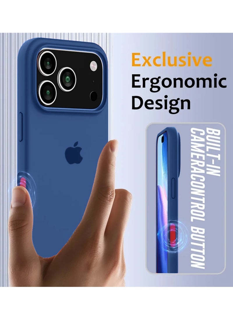 Wtech Apple iPhone 17 Pro Max 5G 2025 Luxury Premium Quality Liquid Silicone Case Cover (MCRPSN) - Steal Blue - Image 3