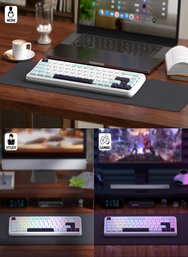 MageGee 60% Slim Wireless Creamy Mechanical Keyboard,Moon68 RGB Backlit Gaming Keyboard,Quiet 2.4G/BT5.0/USB-C Blue Tooth 68Keys with Short Red Switches for PC MAC Xbox(Sky Blue) - Image 4