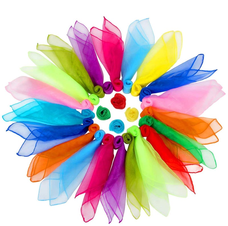 Colovis Square Dance Scarves, 24 Pcs Juggling Scarf Props Magic Trick Silk Scarves Music Movement Scarf 12 Colors 24 by 24 Inches - Image 1