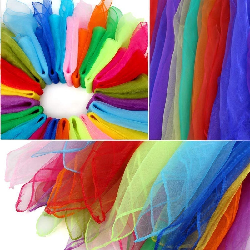 Colovis Square Dance Scarves, 24 Pcs Juggling Scarf Props Magic Trick Silk Scarves Music Movement Scarf 12 Colors 24 by 24 Inches - Image 4