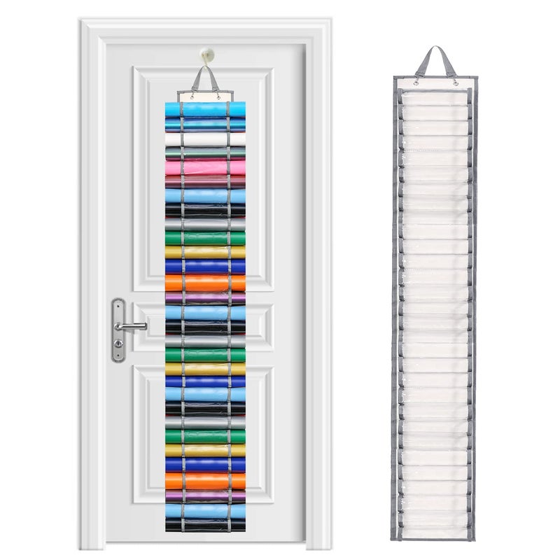 DKHDBD Vinyl Roll Holder with 60 Compartments and Keeper Door Hooks Strap, Clear Organizers Wall Mount for Home Craft Closet (Grey) - Image 1