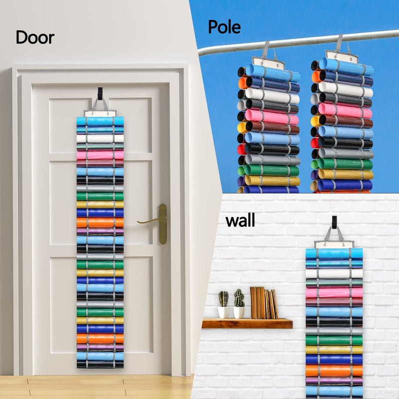 DKHDBD Vinyl Roll Holder with 60 Compartments and Keeper Door Hooks Strap, Clear Organizers Wall Mount for Home Craft Closet (Grey) - Image 4