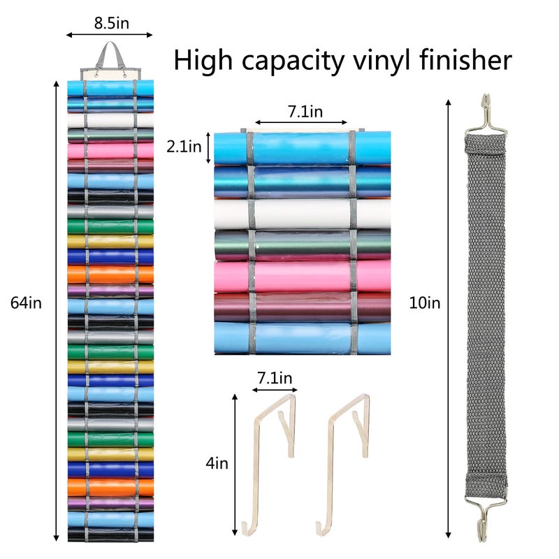 DKHDBD Vinyl Roll Holder with 60 Compartments and Keeper Door Hooks Strap, Clear Organizers Wall Mount for Home Craft Closet (Grey) - Image 2