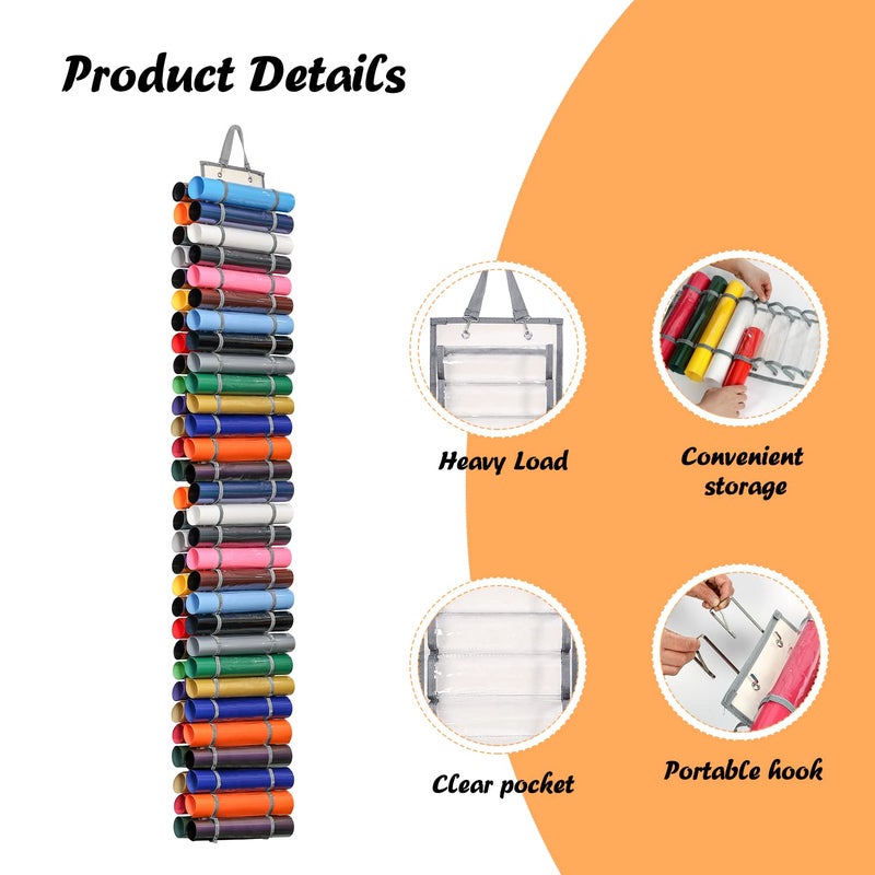 DKHDBD Vinyl Roll Holder with 60 Compartments and Keeper Door Hooks Strap, Clear Organizers Wall Mount for Home Craft Closet (Grey) - Image 3