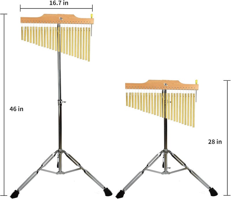 ENNBOM Bar Chimes with Adjustable Stand 25 Note 36 Note Single-row Wind Chime Musical Percussion Instrument (25 Note, Frosted gold) - Image 4