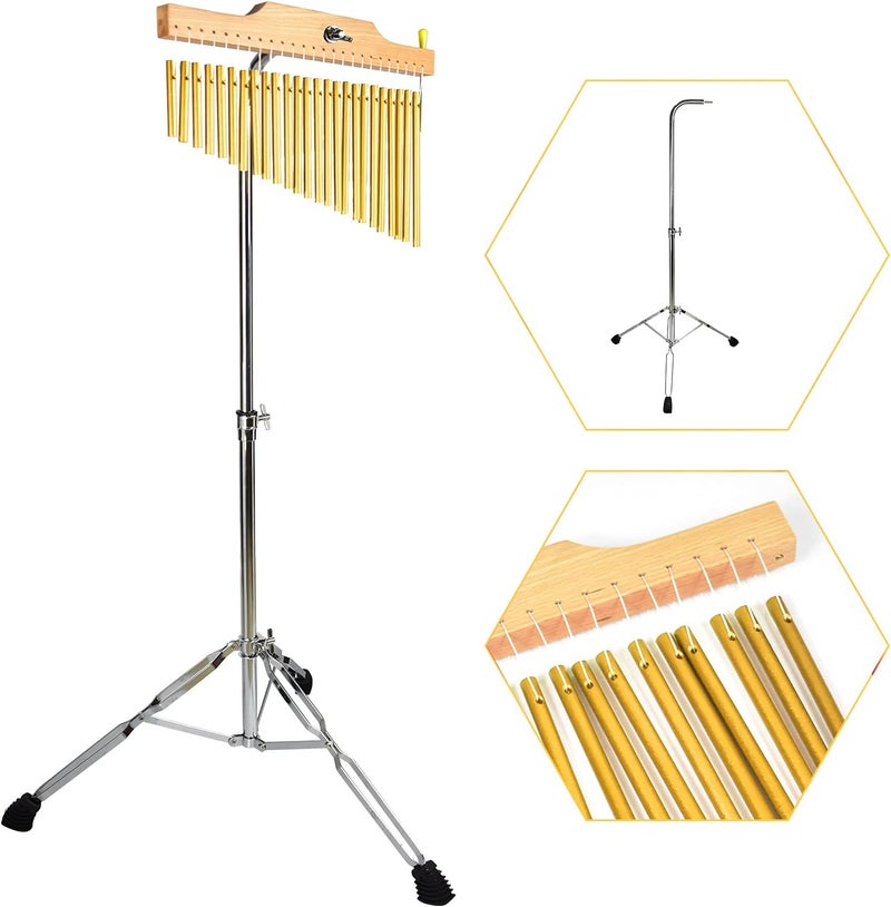 ENNBOM Bar Chimes with Adjustable Stand 25 Note 36 Note Single-row Wind Chime Musical Percussion Instrument (25 Note, Frosted gold) - Image 1