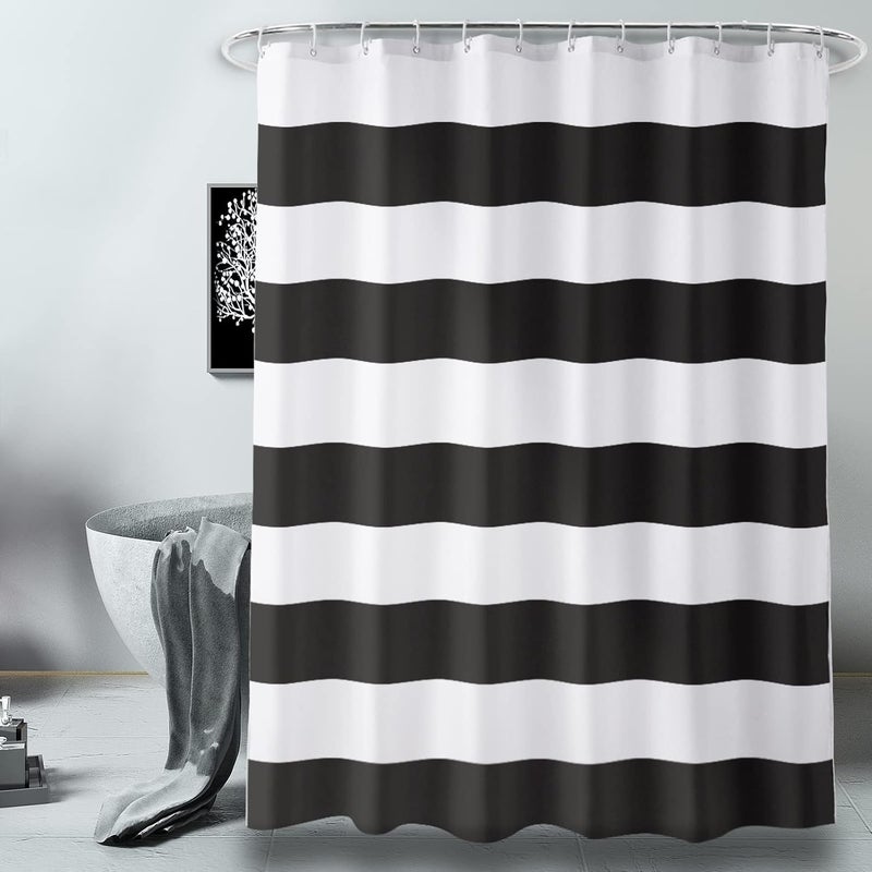 AmazerBath Black and White Shower Curtain Cloth, Striped Shower Curtain Fabric with 2 Heavy Stones, 72" W x 72" H - Image 2
