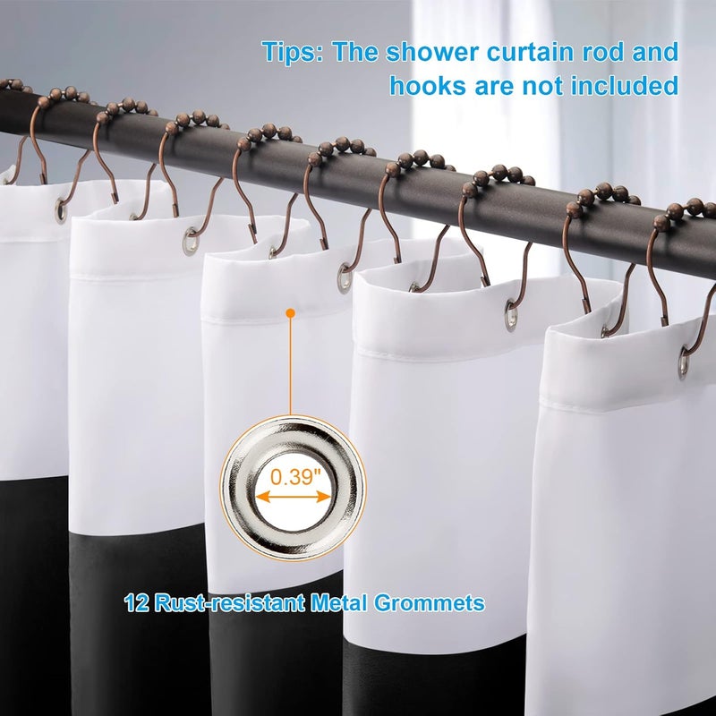 AmazerBath Black and White Shower Curtain Cloth, Striped Shower Curtain Fabric with 2 Heavy Stones, 72" W x 72" H - Image 5