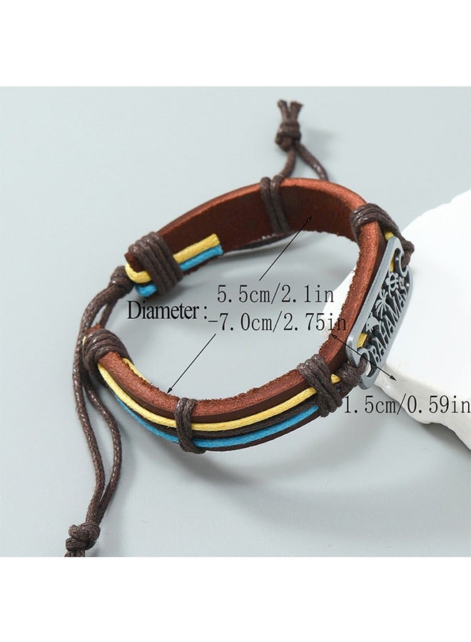 بيوند سوار لوحات معدنية على شكل دولفين، سوار سحب حبل من جلد البقر الأصلي للرجال (بني) - Image 5