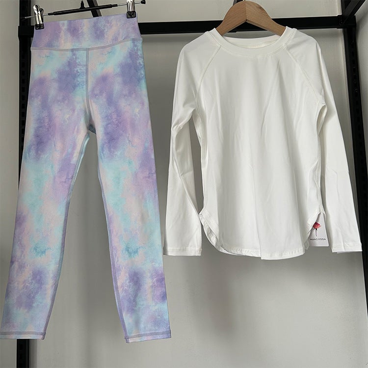 New Comfortable Outer Wear Long-Sleeved Printed Trousers Tight Quick-Drying Breathable Children'S Physical Education Sports Yoga Suit - Image 1