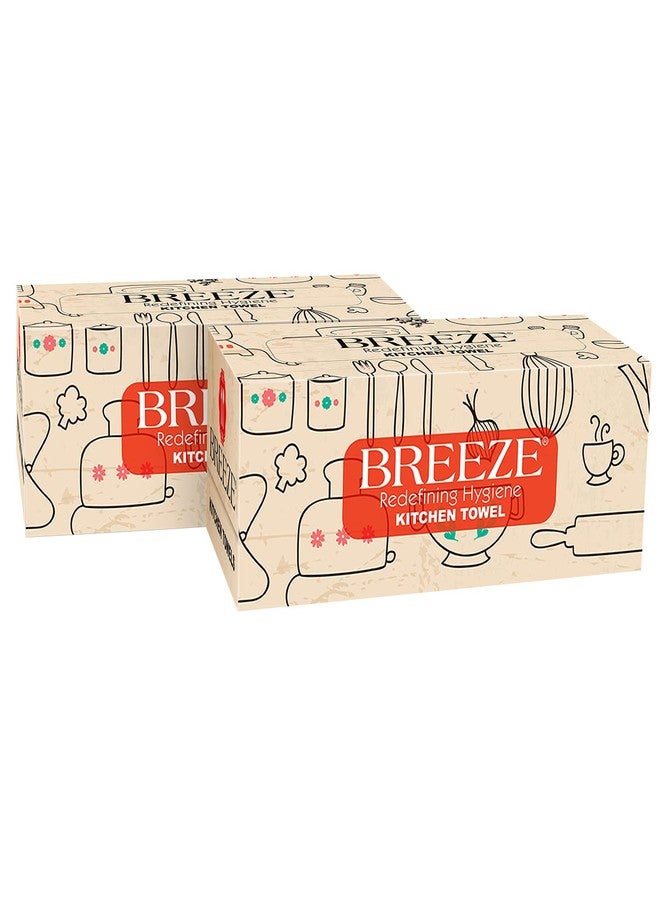 BREEZE BRE035 Kitchen Towel Extra Multipurpose Use Tissue Paper Made of Natural Fibers Soft & Highly Absorbent (Pack of 2, White, Rectangular box) - Image 1