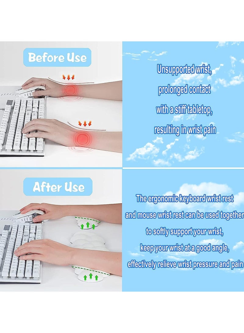 Keyboard Cloud Wrist Rest Mouse Pad Sets PU Memory Foam Non-Slip Soft and Elastic can Relieve Typing Pain Ergonomic Support for Desktop Office Gamer Computer Carpet Wrist Support Accessories (White) - Image 2