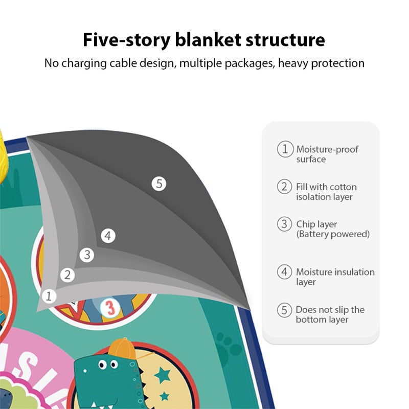 Green Dance Mat: 3 Modes Adjustable Volume Interactive Sound and Light - Durable PE Fabric Educational Tool for Kids Entertainment Learning Exercise - Image 3