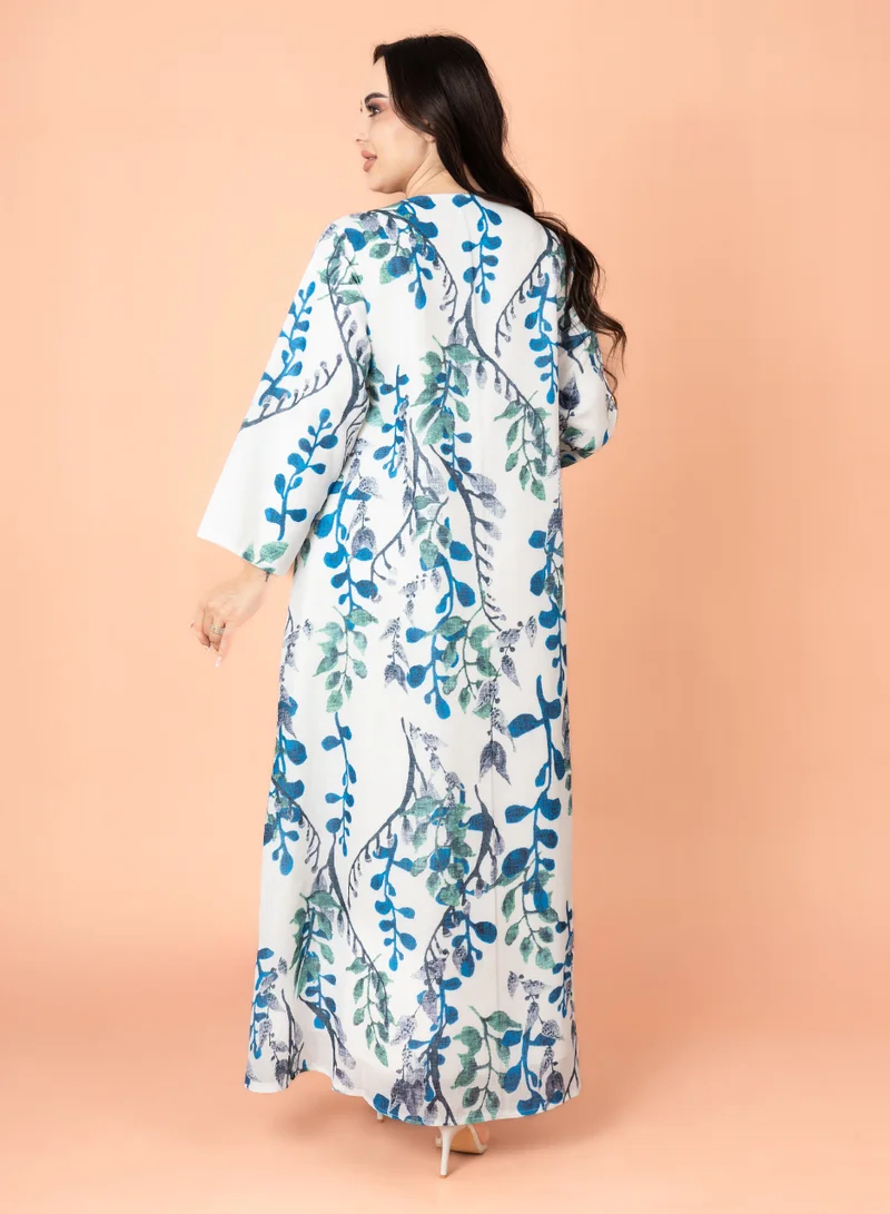 IKKXA Embroidery Applique Wide Cut Jalabiya IK3003 Blue