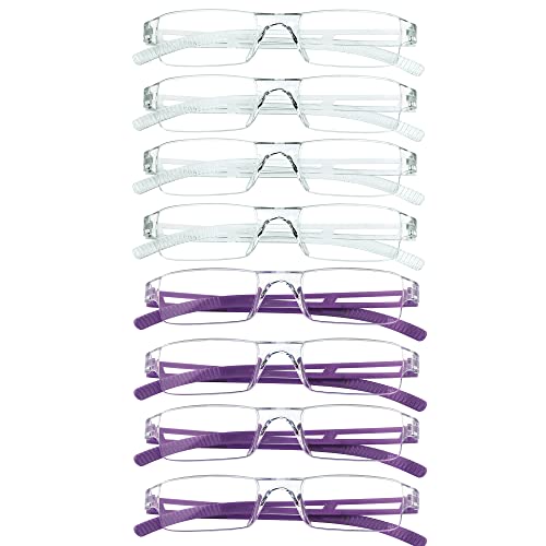 VisionGlobal 8 Pairs Reading Glasses, Blue Light Blocking Glasses, Computer Reading Glasses for Women and Men, Fashion Square Eyewear Frame (4clear+4purple,+1.50 Magnification) - Image 1