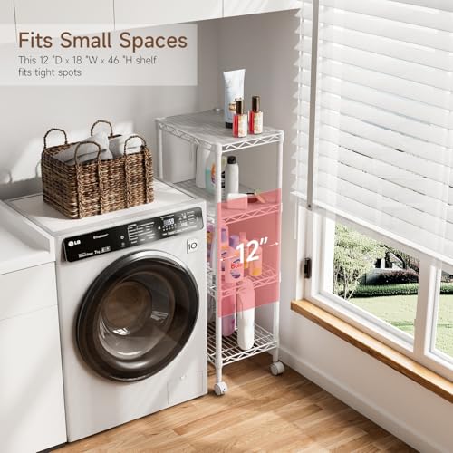 Golpart 4 Tier Adjustable Storage Shelves Metal Utility Shelf Wire Shelving Unit Organizer Rack for Home Kitchen Office Bathroom Pantry Room 12" D x 18" W x 44" H - Image 5