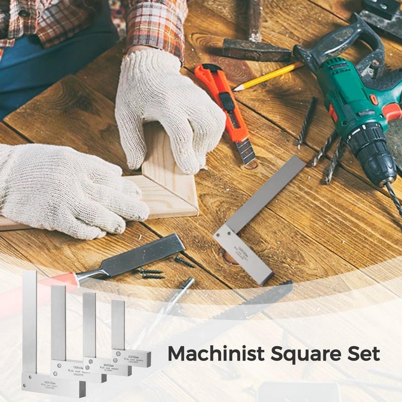 4 قطع مجموعة مربع ميكانيكي عالي الدقة 2 3 4 6 بوصة لأعمال النجارة والمعادن - Image 3
