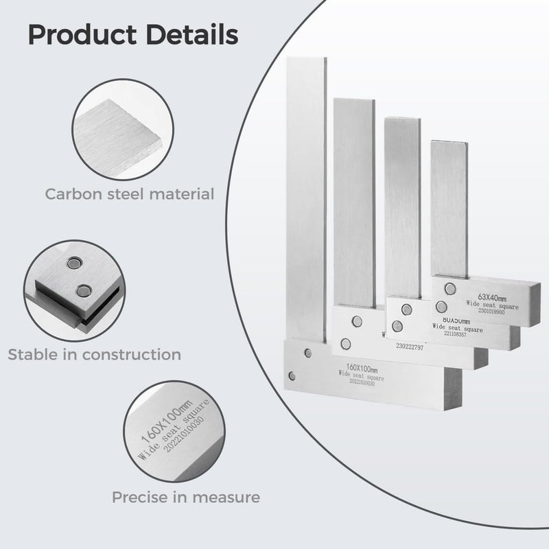 4 قطع مجموعة مربع ميكانيكي عالي الدقة 2 3 4 6 بوصة لأعمال النجارة والمعادن - Image 5