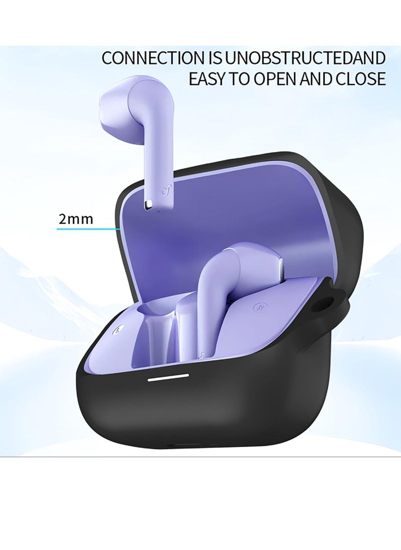 Generic - Silicone Case Compatible with Anker Soundcore K20i Wireless Earbuds, Earphone Case Cover with Keychain Hook, Accessible Charging Port (Black) - Image 1