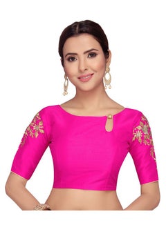 Studio Shringaar Studio Shringaar Women's Silk Readymade Saree Blouse With Sleeves Embroidery.(Pink, 36)  - Image 1