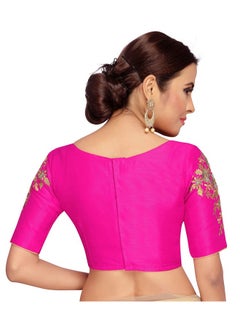 Studio Shringaar Studio Shringaar Women's Silk Readymade Saree Blouse With Sleeves Embroidery.(Pink, 36)  - Image 2