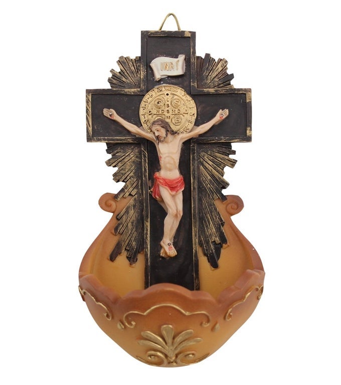 St Benedict Crucifix Holy Water Font