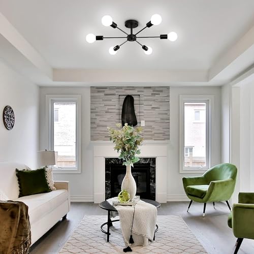 ELEPHANTBOAT® Modern Metal Chandelier Light Fixture, 6-Light Modern Flush Mount Ceiling Light for Living Room, Iron Cast Ceiling Light for Bedroom, Dining Room, Office, E27 Light Bubble Not Included - Image 3