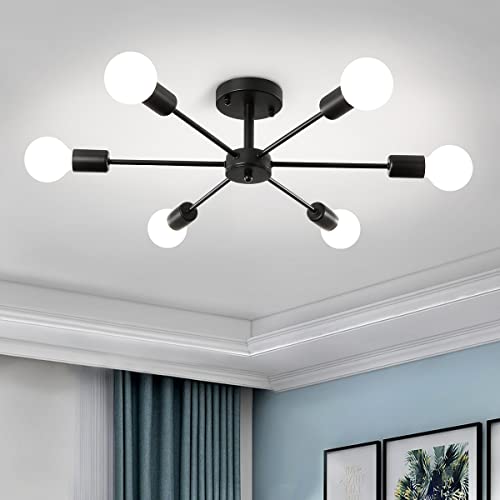 ELEPHANTBOAT® Modern Metal Chandelier Light Fixture, 6-Light Modern Flush Mount Ceiling Light for Living Room, Iron Cast Ceiling Light for Bedroom, Dining Room, Office, E27 Light Bubble Not Included - Image 1