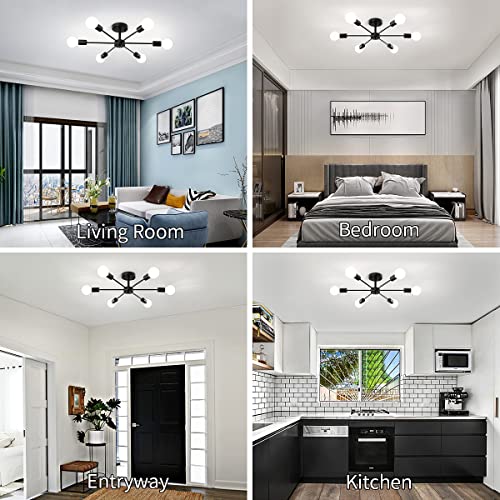 ELEPHANTBOAT® Modern Metal Chandelier Light Fixture, 6-Light Modern Flush Mount Ceiling Light for Living Room, Iron Cast Ceiling Light for Bedroom, Dining Room, Office, E27 Light Bubble Not Included - Image 2
