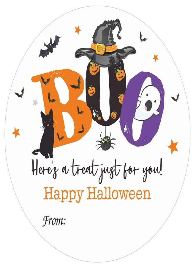 jijAcraft 60Pcs Happy Halloween Stickers - 2Inch Round Boo Trick or Treat Name Labels, Here a Treat Just for You Halloween Stickers for Envelope, Candy Bags, Party Favors - Image 1