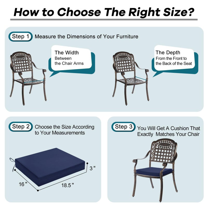 Basic Beyond Outdoor Chair Cushions Set of 4, Square Corner Outdoor Cushions for Patio Furniture, Water Resistant Patio Chair Cushions with 2 Ties, 18.5x16x3, Navy - Image 5