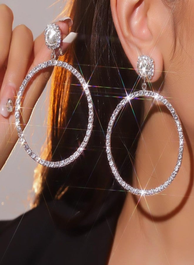 سيثر أقراط حلقية مرصعة بأحجار الراين للنساء، أقراط دائرية كبيرة، مجوهرات أنيقة للهالوين وحفلات التخرج وهدايا الكريسماس - Image 2