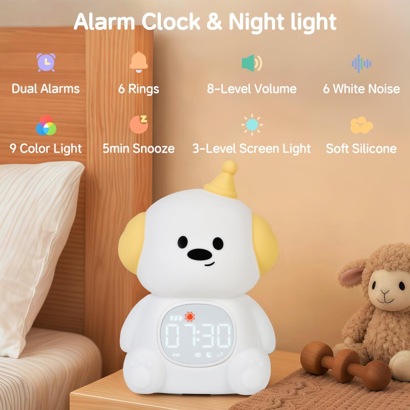 Yiliaw Alarm Clock for Kids with Night Light, Sleep Training Clock Time to Wake Clock, Rechargeable Silicone Light for Bedroom, Perfect Sleep Companion for Boys Girls,Dog - Image 2