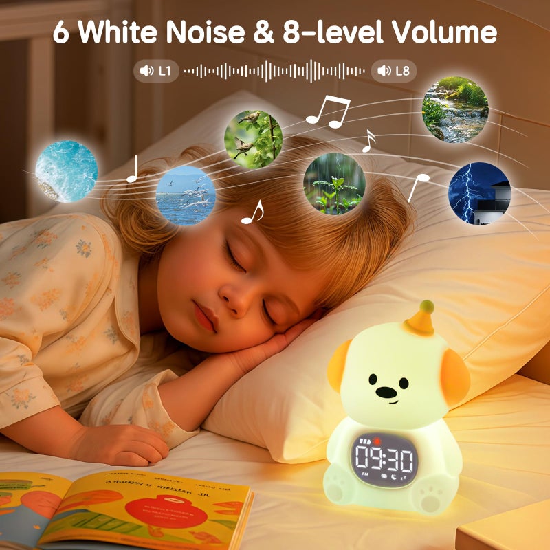 Yiliaw Alarm Clock for Kids with Night Light, Sleep Training Clock Time to Wake Clock, Rechargeable Silicone Light for Bedroom, Perfect Sleep Companion for Boys Girls,Dog - Image 4