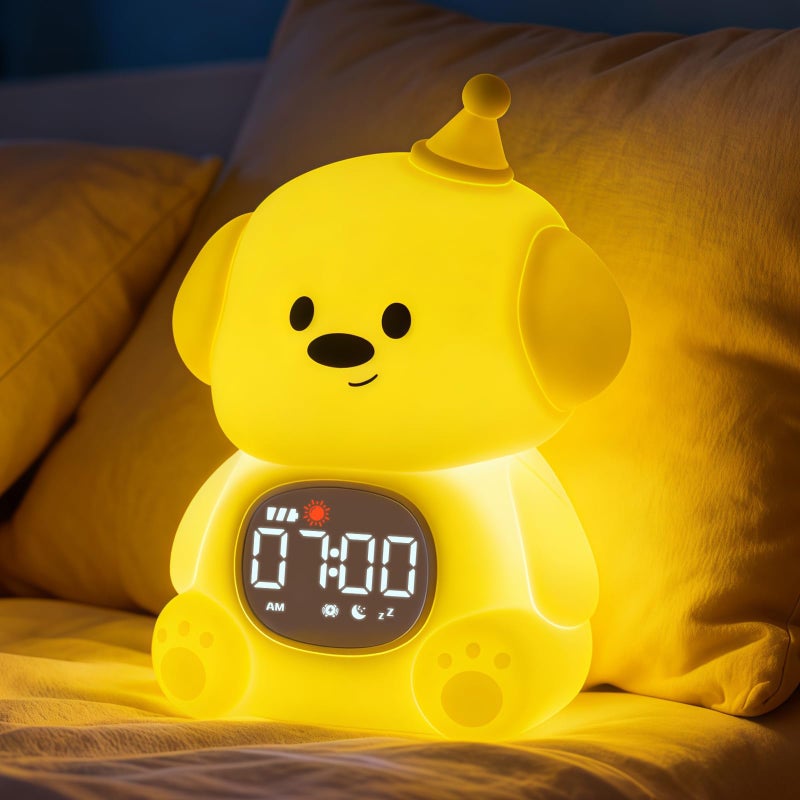 Yiliaw Alarm Clock for Kids with Night Light, Sleep Training Clock Time to Wake Clock, Rechargeable Silicone Light for Bedroom, Perfect Sleep Companion for Boys Girls,Dog - Image 1