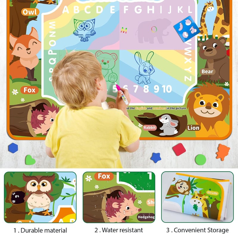 BlissfulBlend 2025 Educational Toys 40×30 Inches Water Doodle Mat Kids Mess Free Coloring Doodle Mat Toddlers Educational Toys for 3 4 5 6 7 8 9 Years with Magic Pens - Image 5