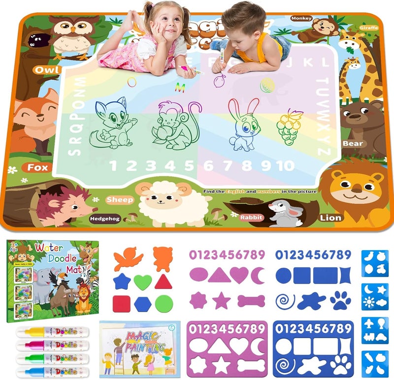 BlissfulBlend 2025 Educational Toys 40×30 Inches Water Doodle Mat Kids Mess Free Coloring Doodle Mat Toddlers Educational Toys for 3 4 5 6 7 8 9 Years with Magic Pens - Image 1