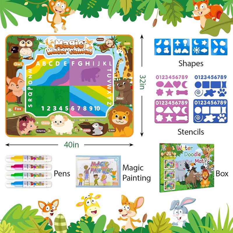 BlissfulBlend 2025 Educational Toys 40×30 Inches Water Doodle Mat Kids Mess Free Coloring Doodle Mat Toddlers Educational Toys for 3 4 5 6 7 8 9 Years with Magic Pens - Image 2