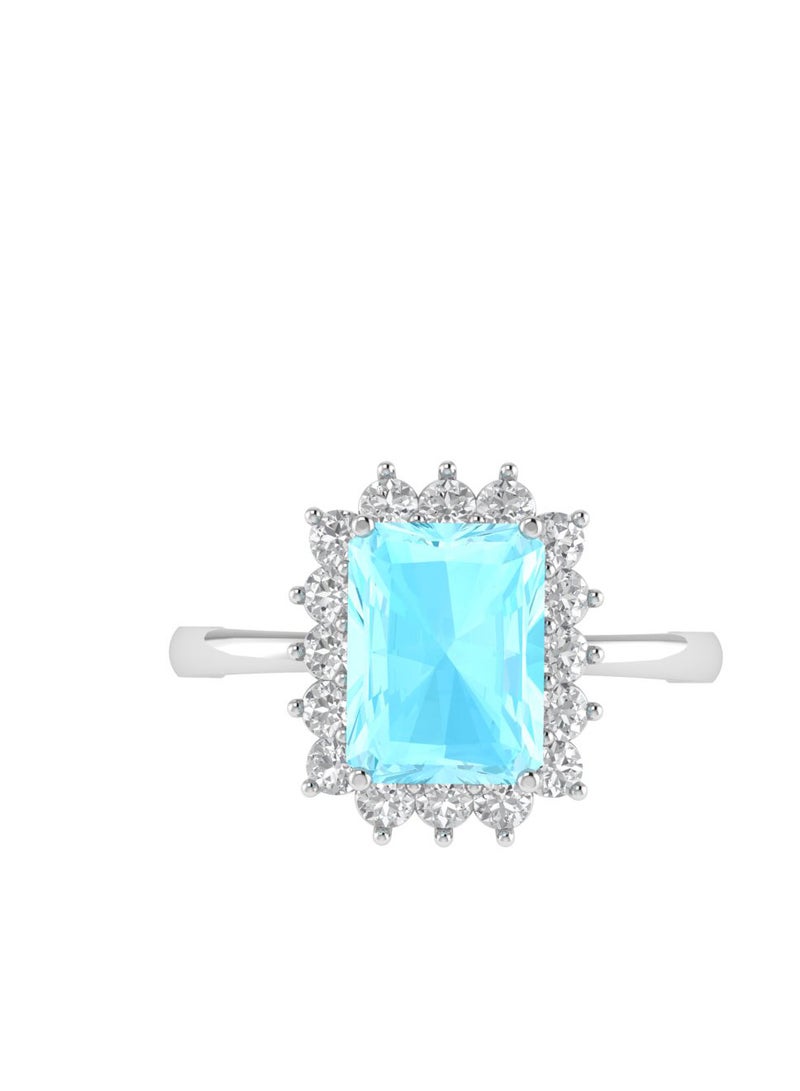 Capri Gold Diana Emerald-Cut Aquamarine and Sparkling Diamond Ring in 18K White Gold  - Image 1