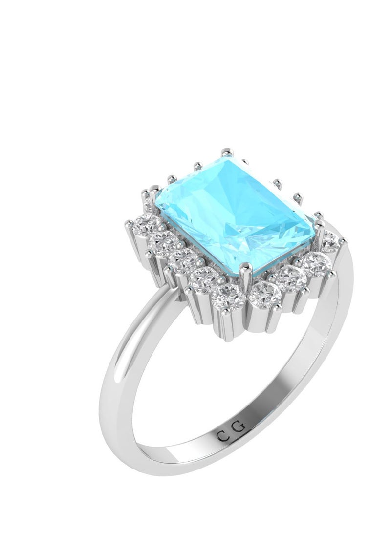 Capri Gold Diana Emerald-Cut Aquamarine and Sparkling Diamond Ring in 18K White Gold  - Image 2