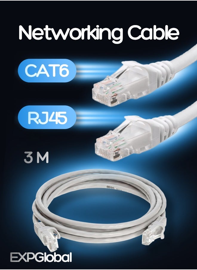 EXPGlobal - Ethernet cable UTP CAT6, 2xRJ45, 8 wires x 0.4 mm, white, 3m - Image 1