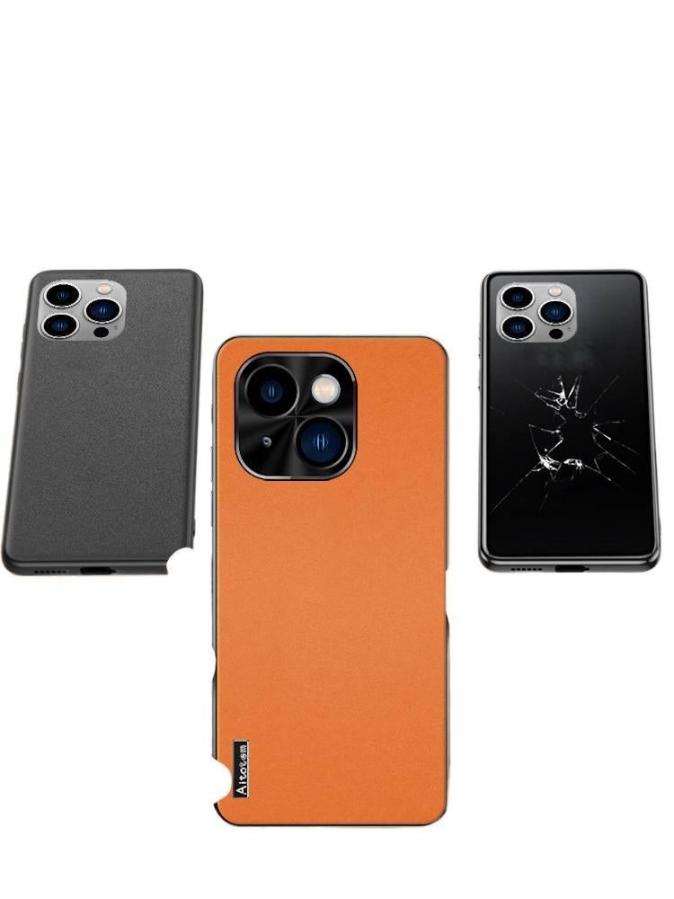 غطاء واقي | حماية من السقوط | برتقالي ملمس جلد | مقاوم للصدمات لـ iPhone 12 - Image 5