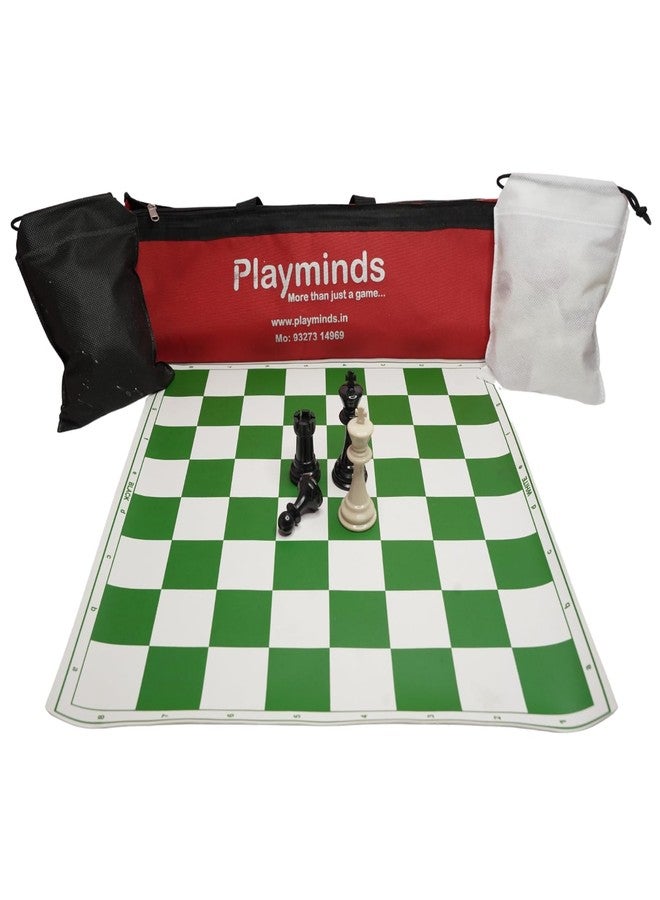 Playminds 17'' X 17'' Tournament Chess Set with Vinyl Foldable Chess Board Game with Solid Brown Plastic Pieces with Extra Queens and Red Bag (17 x 17 Inch Board, Green and White) - Image 5