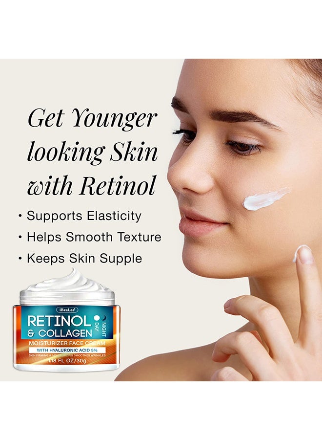 iBealee Retinol & Collagen Moisturizer Face Cream - Collagen and Retinol Moisturizer with Hyaluronic Acid, Day-Night Anti-Aging Moisturizer for Women, Men, Collagen Cream for Face Reduces Wrinkles, Dryness 30g - Image 4