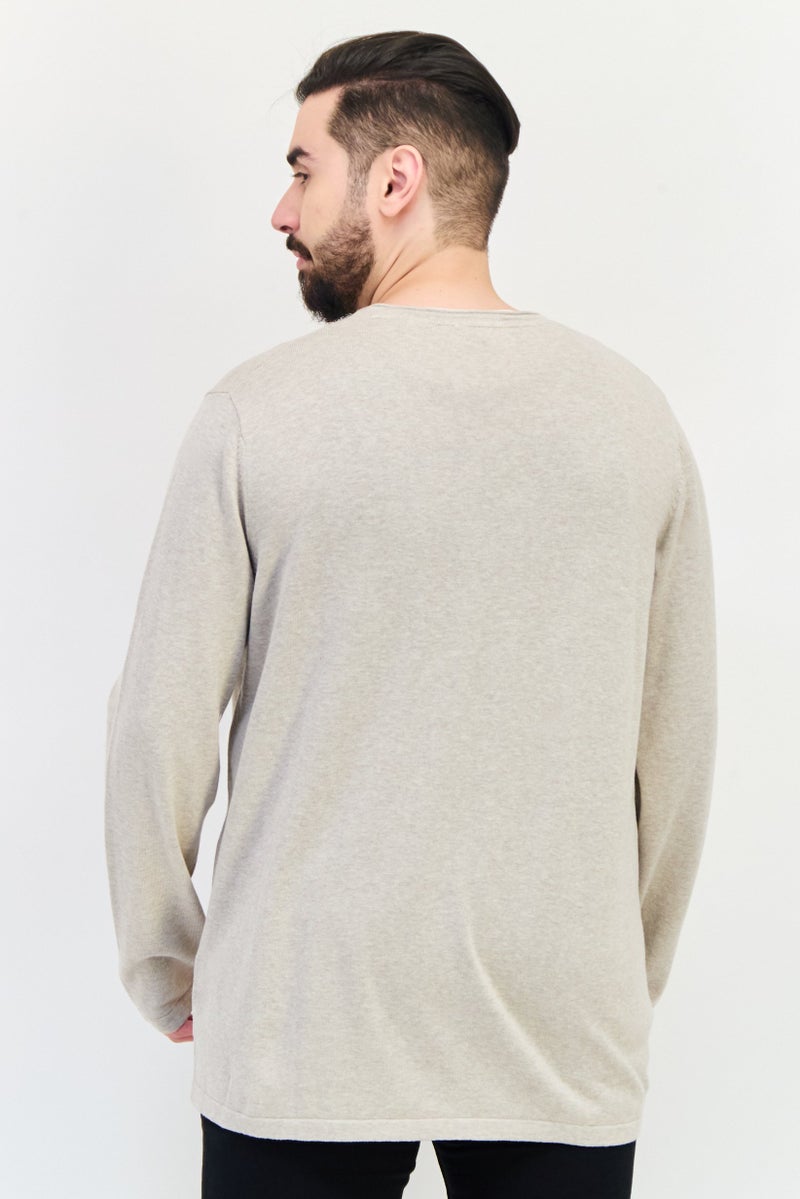 Celio Men Crew Neck Heather Sweater, Beige - Image 3