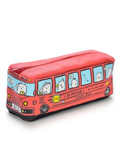 Generic School Bus Pattern Pencil Bag Red 